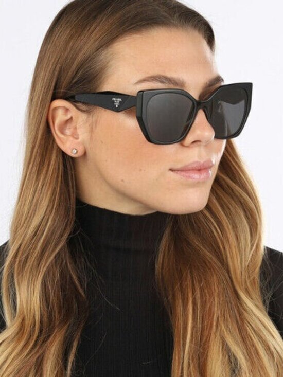 Prada Women Sunglasses Black Grey Cat Eye PR19ZS 1AB5S0 NEW AUTHENTIC